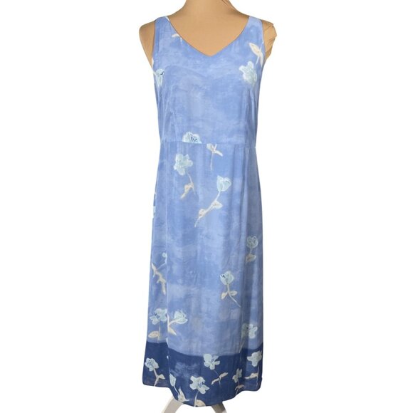Sigrid Olsen VTG Shift Dress Sleeveless Blue 6P Petite Maxi 48" Y2K 90's - Picture 1 of 8
